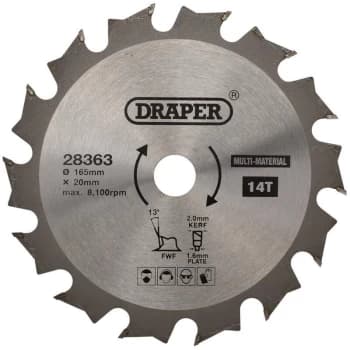 28363 TCT Multi Purpose Circular Saw Blade 165 x 20mm 14T - Draper