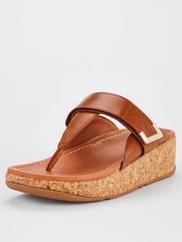 Fitflop Remi Toe Post Adjustable Strap Wedge Sandals - Light Tan