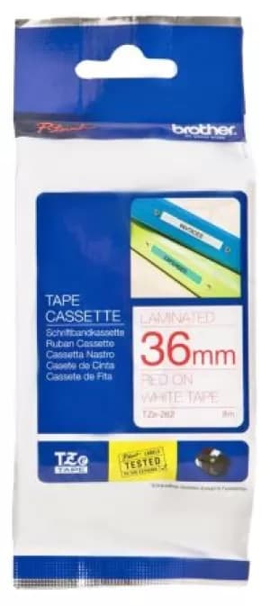 Brother P-touch TZE-262 Red On White Label Tape 36mm x 8m