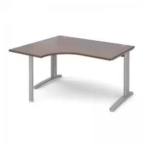 TR10 left hand ergonomic desk 1400mm - silver frame and walnut top