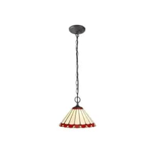 2 Light Downlighter Ceiling Pendant E27 With 30cm Tiffany Shade, Red, Crystal, Aged Antique Brass