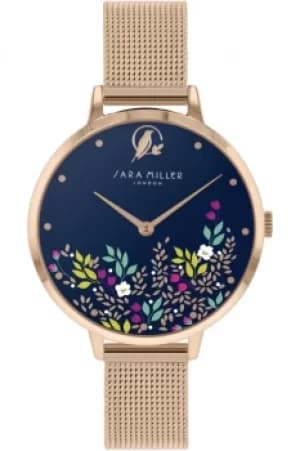 Sara Miller Ditsy Ladies Rose Gold Stainless Steel Mesh Strap Floral Dial Watch SA4084