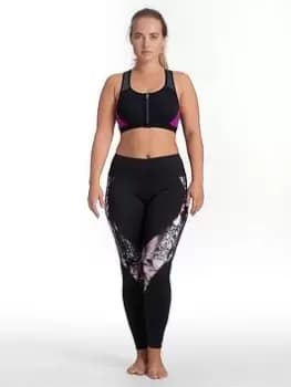 DORINA Harlem Front Zip Non Padded Sports Bra - Black/Pink, Size 12, Women