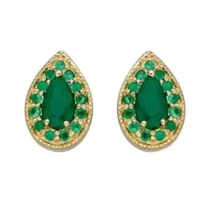9ct Yellow Gold Teardrop Emerald Stud Earrings GE2397G