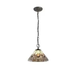 3 Light Downlighter Ceiling Pendant E27 With 30cm Tiffany Shade, White, Grey, Black, Clear Crystal, Aged Antique Brass