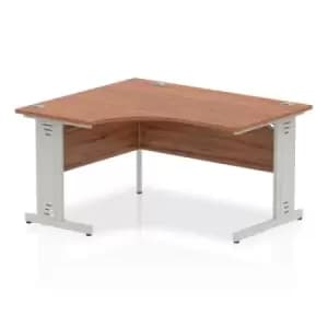 Impulse 1400mm Left Hand Crescent Desk Walnut Top Silver Cable Managed Leg