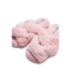 I Saw It First Pink Woven Front Soft Fluffy Slipper - Pink