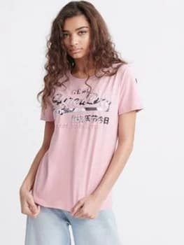 Superdry Vintage Logo Photo Rose T-Shirt - Pink, Size 6, Women