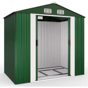 Deuba Garden Metal Tool Shed Galvanised Green Roofed Outdoor Storage Container 7x4ft