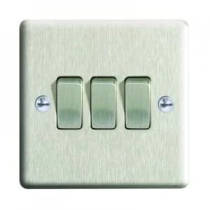Wickes 10A Light Switch 3 Gang 2 Way Brushed Steel Raised Plate