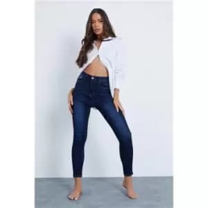 I Saw It First Dark Wash Stretch High Waisted Skinny Jeans - Blue