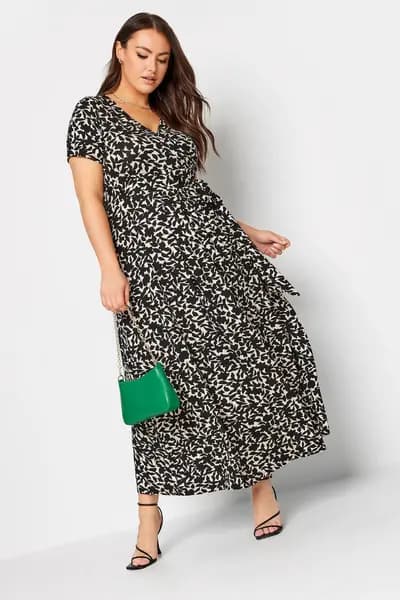 Yours Wrap Dress Mono Silhouette, Black, Size 18, Women