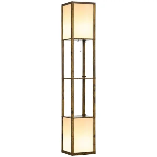 HOMCOM Shelf Floor Lamp With Dual Light For Living Room Bedroom Brown