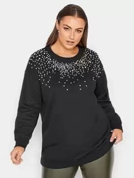 Yours Embellished Sweatshirt - Black, Size 18, Women