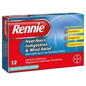 Rennie Heartburn Indigestion and Wind Relief 12 Tablets