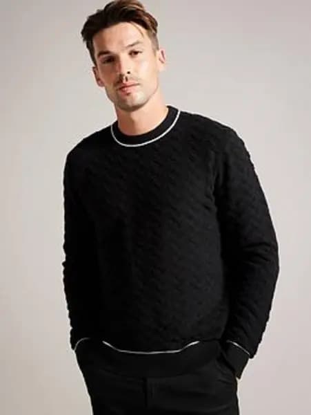 Ted Baker Sepal Regular Textured Crew Neck Jumper - Black