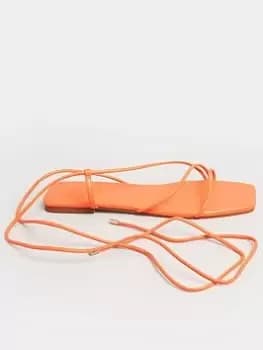 Long Tall Sally Strappy Flat Sandal - Orange, Size 10, Women