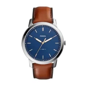 Fossil Men Minimalist Three-Hand Brown Leather Watch