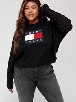 Tommy Jeans Tommy Jeans Curve Boxy Center Flag Sweater - Black, Size 1Xl, Women