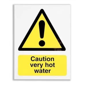 Stewart Superior CS006SAV Self Adhesive Vinyl Sign 150x200mm Caution Very Hot Water