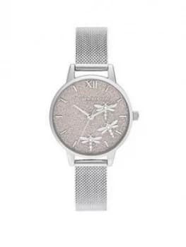 Olivia Burton Blush Glitter Dial And Silver Mesh Watch