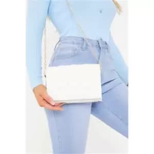 I Saw It First White Padded Quilted Mini Cross Body Bag With Chain - White