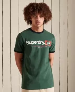 Superdry Mens Core Logo American Classic Ringer T-Shirt Green / Jungle Green - Size: S