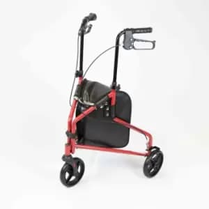 NRS Healthcare Steel Folding 3 Wheel Rollator Walking Aid with Bag - Red
