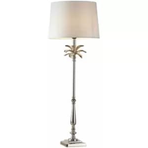 Table Lamp Polished Nickel Plate & Vintage White Linen 60W E27 GLS e10390