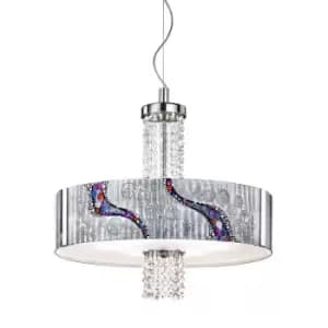 Emozione Designer Glass Cylindrical Pendant Light Polished Chrome - Kiss Silver Pattern, 6x E27
