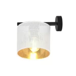 Jordan Black Wall Lamp with Shade with White, Gold Fabric Shades, 1x E27