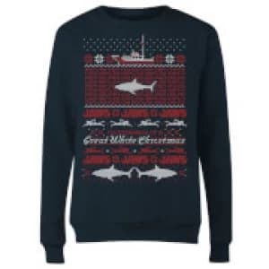 Jaws Great White Christmas Womens Sweatshirt - Navy - L