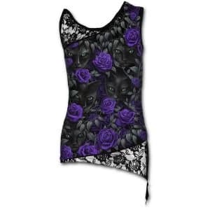 The Watchers Allover Adj Shoulder Lace Womens Small Sleeveless Top - Black