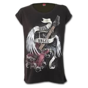 Rock Angel Turnup Sleeve Loosefit Tee Womens Large Short Sleeve Top - Black