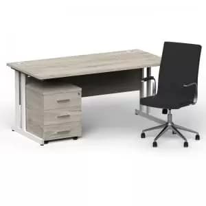 Impulse 1600800 White Cant Desk Grey Oak 3 Dr Mobile Ped & Ezra