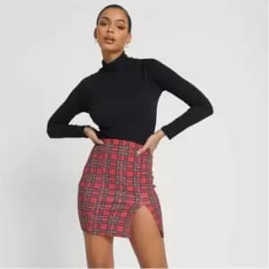 I Saw It First Tartan Split Detail Mini Skirt - Red