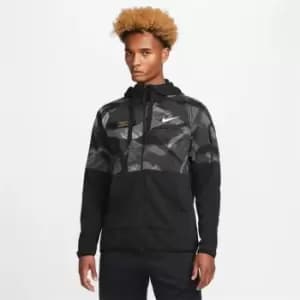 Nike Dri-FIT Fleece Mens Full-Zip Camo Fitness Hoodie - Black