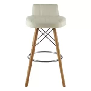Bar Stool in White Leather Effect with Beech Wood Legs