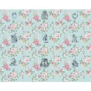 Origin Murals Alice In Wonderland English Rose Print Blue Wall Mural - 3 x 2.4m
