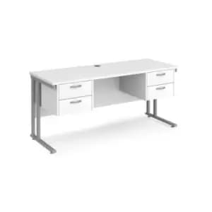 Office Desk Rectangular Desk 1600mm With Double Pedestal White Top With Silver Frame 600mm Depth Maestro 25 MC616P22SWH