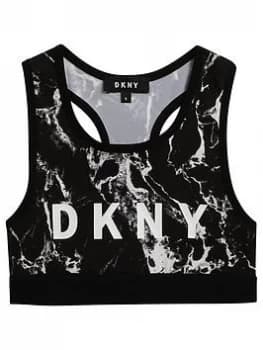 DKNY Girls Marble Print Crop Top - Black, Size Age: 12 Years, Women