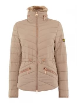 Barbour Velencia Chevron Faux Fur Hooded Coat Light Pink