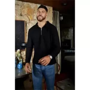 I Saw It First Black Waffle Half Zip Long Sleeve Polo Shirt - Black