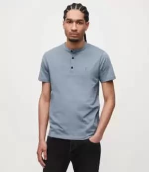 AllSaints Mens Brace Short Sleeve Henley, Dawn Blue, Size: L