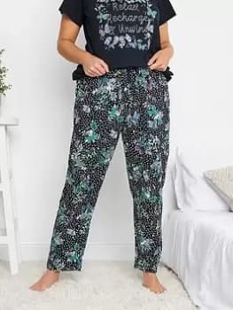 Yours Tropical Butterfly Spot Wide Leg Pj Pant, Blue, Size 14-16, Women