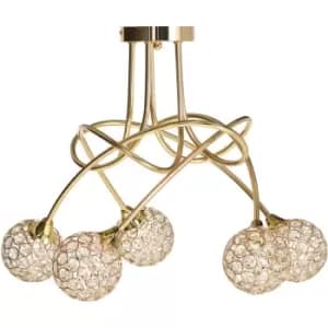 HOMCOM Chandelier Ceiling Light Pendant Light with 5 Globe Lampshades, Gold - Gold Tone