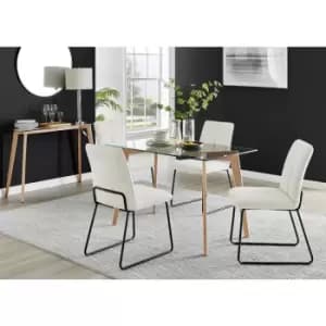Furniturebox UK - Furniturebox Malmo Rectangular Glass and Wooden Leg Modern Industrial Dining Table & 4 Cream Halle Fabric Chairs