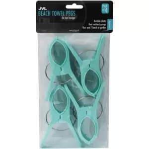 JVL Large Clamp Clip Beach Towel Pegs, Pack of 4, Aqua