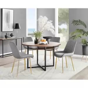 Furniture Box Adley Brown Wood Storage Dining Table and 4 Grey Pesaro Gold Leg Chairs