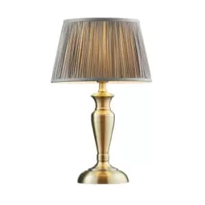 Table Lamp Antique Brass & Charcoal Grey Silk 60W E27 Bedside Light e10524